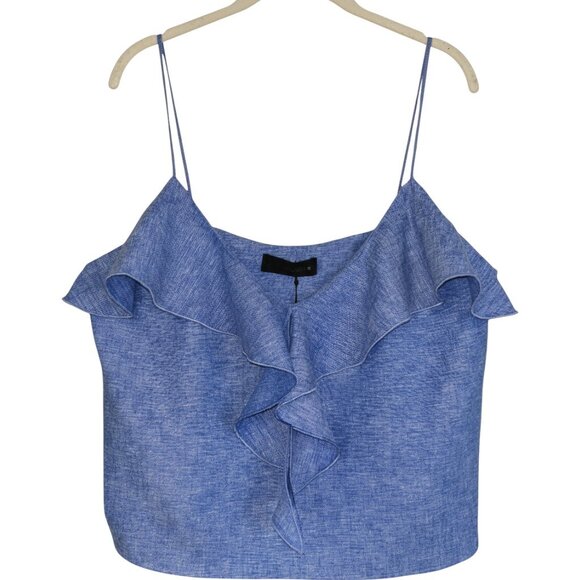 NWT Zara Blue Linen Ruffle Camisole Top XL Summer Resort Casual - Picture 2 of 6